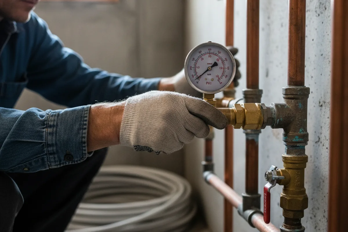 Pressure testing a repaired line during Water Line Repair in Bald Knob